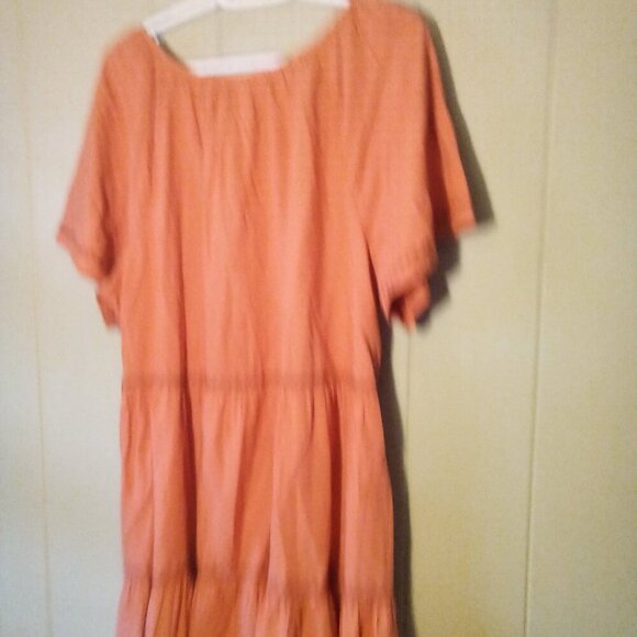 Beach Lunch Lounge Dress Women XL Short Sleeve Ruffle Crochet Trim Burnt Orange - Picture 11 of 14